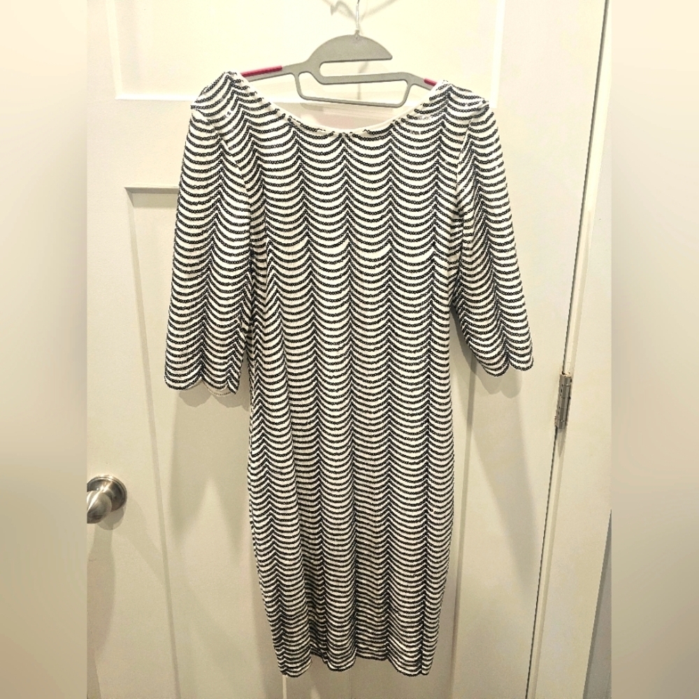 Jenn Sequin Bodycon Dress M Black White Wave Stripe NWT Party Cocktail